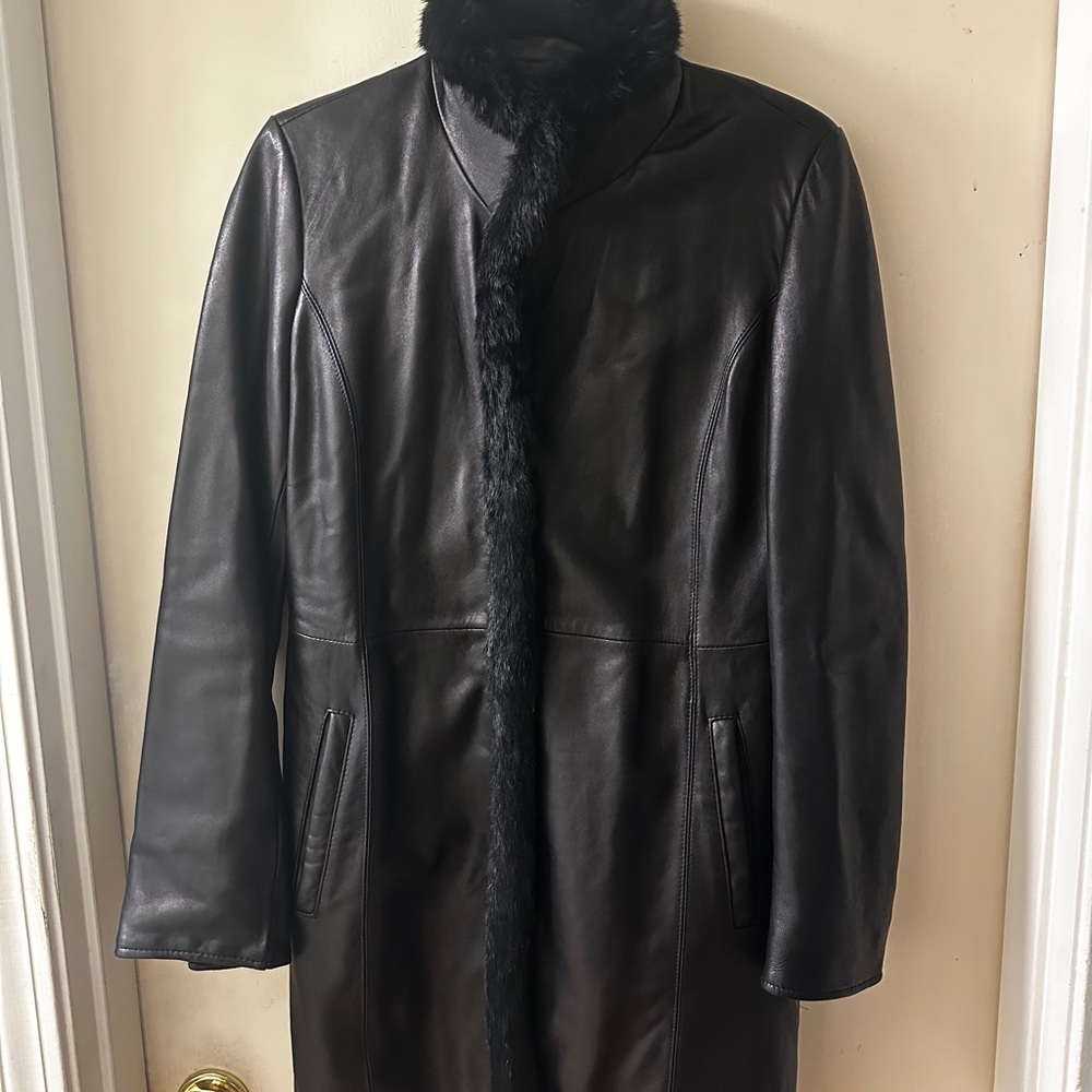 Ellen Tracy Black Leather Coat